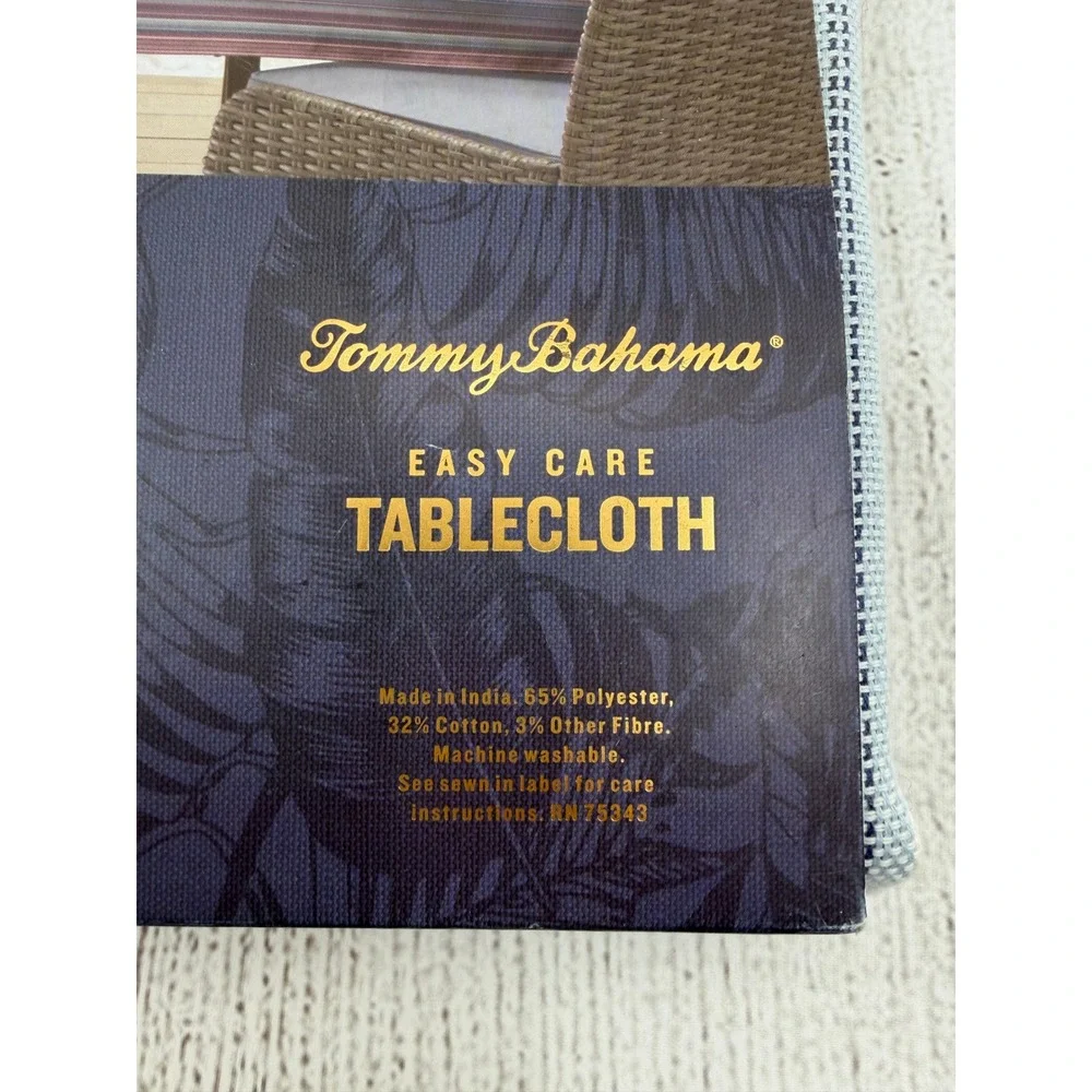 Tommy Bahama Tablecloth 60x104 Blue Red White Striped Coastal Woven Fringed